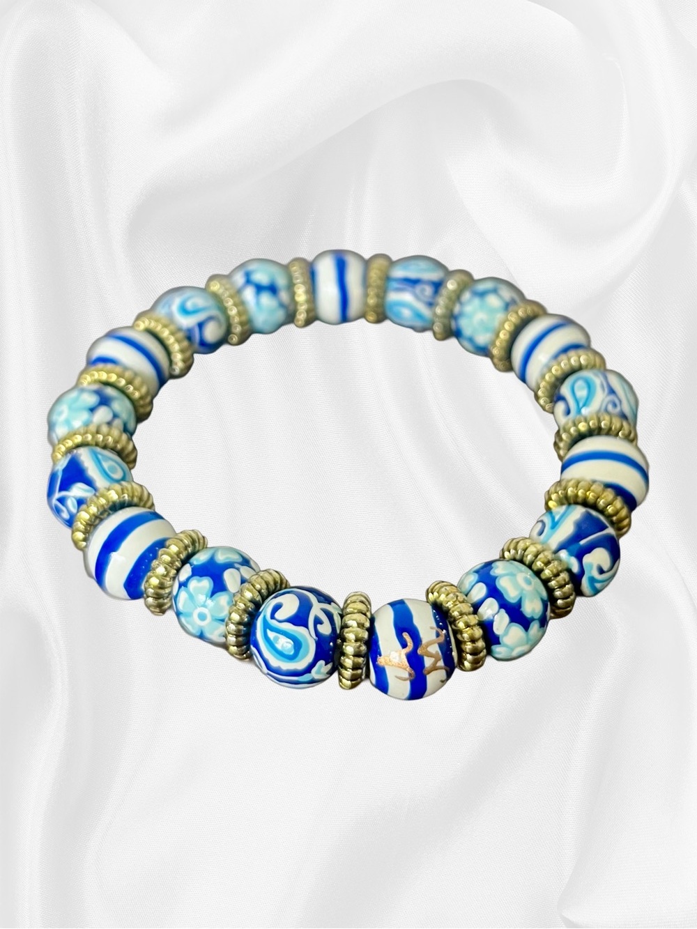 EUC Angela Moore Vintage Blue Coastal Hand-Painted Stretch Bracelet - Picture 7 of 12